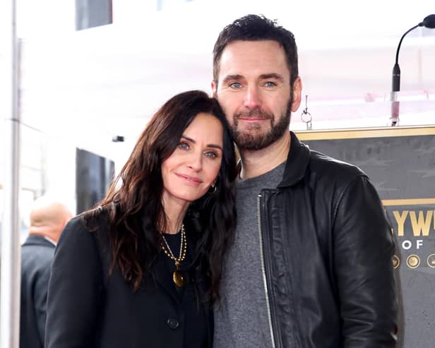 HOLLYWOOD, CALIFORNIA - FEBRUARY 27: (L-R) Courteney Cox and Johnny McDaid attend the Hollywood Walk of Fame Star Ceremony for Courteney Cox on February 27, 2023 in Hollywood, California. (Photo by Leon Bennett/Getty Images)