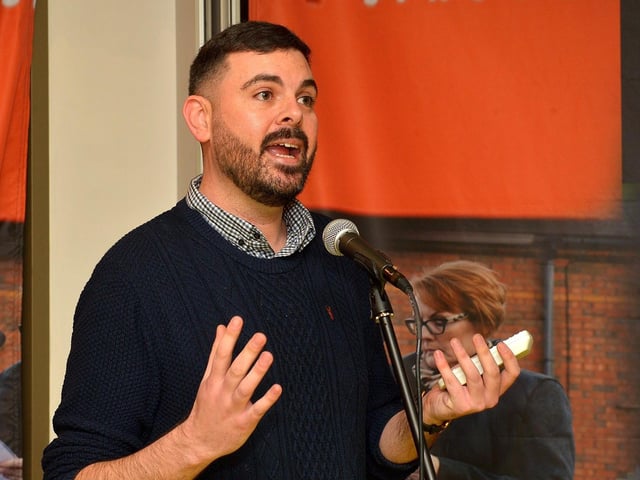 Jude Morrow author of The Ghosts of Riots Past, a book presenting the troubled conflict in Derry through the eyes of a young, female volunteer first-aider in the Order of Malta Ambulance Corps, speaking at the launch of the Order of Malta exhibition in the Museum of Free Derry on Monday evening last. Photo: George Sweeney. DER2305GS –