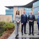 Pictured at the launch of the Ulster University Magee Taskforce are Taskforce Vice Chair  Nicola Skelly; Taskforce Chair Stephen Kelly; Economy Minister Conor Murphy; and Vice-Chancellor of Ulster University Prof Paul Bartholomew.  Photo Lorcan Doherty