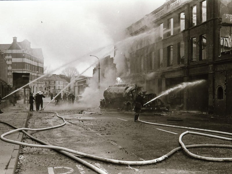 Tanker bomb at Eaton's bakery on Strand Road.