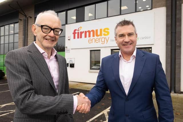 Cathal Fay, CEO of Yuno Group with Niall Martindale, CEO of firmus energy (Distribution) Ltd.