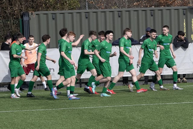 Opening goal celebrations for St. Joseph's Boys School duriing Friday's Danske Bank Schools Cup final in Belfast. (Photos: Jim McCafferty Photography)