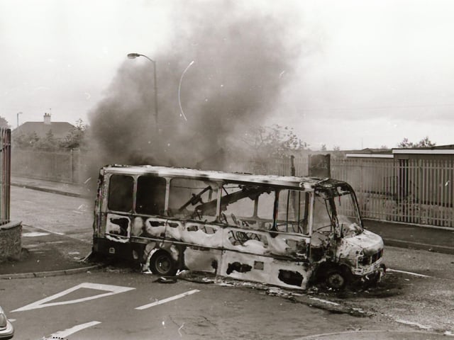 Vehicles hijacked and burned in Derry at the height of the Drumcree stand off.