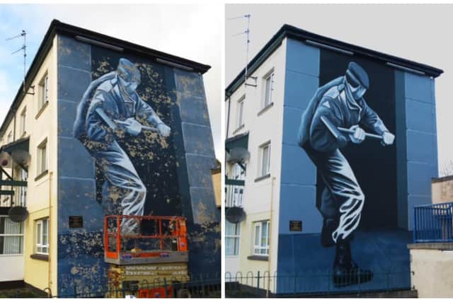 Before and after: The 2001 'Operation Motorman' mural.