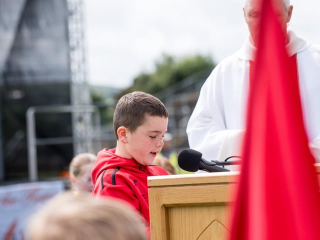 Participants at the Derry Diocese Fan The Flame annual Mass 2025 in Celtic Park.