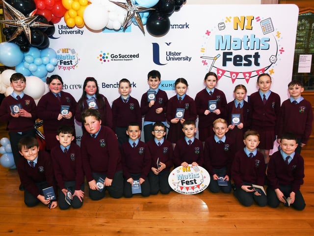 St. John's Primary School pupils pictured at the Foyle Kumon NI Maths Fest in the Guildhall. : .
