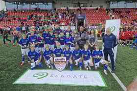 The victorious Glenavon U12 side who lifted the Foyle Cup at Brandywell Stadium following a slender win over Newell Academy.