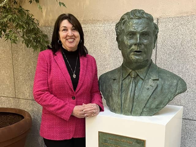 Claire Cronin at the unveiling of a bust of John Hume at Leinster House two weeks ago. The bust was created by sculptor Elizabeth O'Kane and depicts Hume in his early 40s.