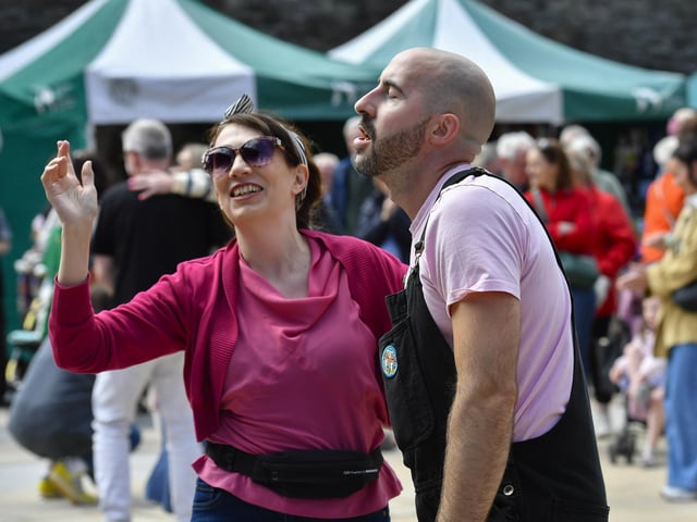 Revellers dance to the music of Palais Swing Band in Guildhall Square during the City of Derry Jazz Festival. Photo: George Sweeney