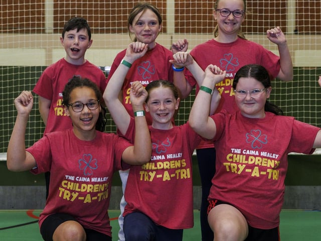 Participants in the Children's Try-A-Tri in memory of Caina Healey. Michelle Campbell/Micam Photography