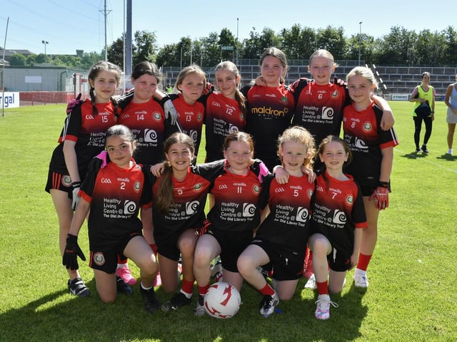 Holy Child Primary School at the Cumann na mBunscol Doire Girls Championship Finals Day at Celtic Park. Photo: George Sweeney