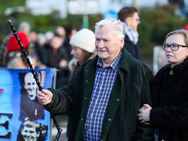 Mickey Bridge, who was wounded on Bloody Sunday with his daughter Roseann, at the 2026 Bloody Sunday commemoration march. Mandatory Credit ©Lorcan Doherty/Presseye