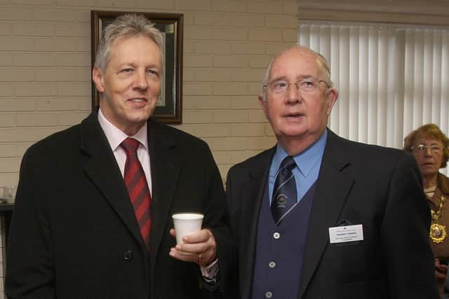 Robert Ferris with the then First Minister Peter Robinson, after a sod cutting ceremony for the start of Institute FC's £1 million improvement scheme at the Riverside Stadium in Drumahoe.