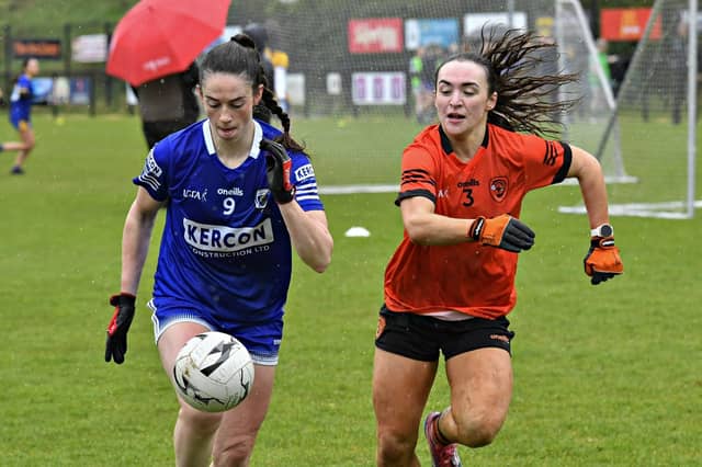 Claudy against Lavey in the inaugural Charlene Griffiths Memorial 7s tournament held at Pairc Bhrid. Photo: George Sweeney