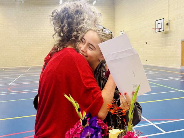 Thornhill College Principal Ms Mallett congratulates Assisi Houston on her wonderful A Level ouctomes.