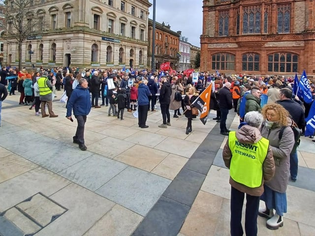 Guildhall Square was packed with trade unionists on Tuesday.