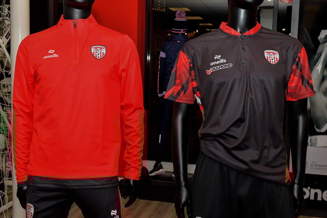 Derry City FC‘s 2024 training tops launched at O’Neill’s superstore on Wednesday evening. Photo: George Sweeney