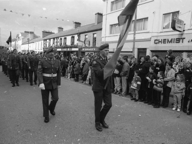 The Irish Defence forces at the St. Patrick's Day parade in Buncrana in 1998.