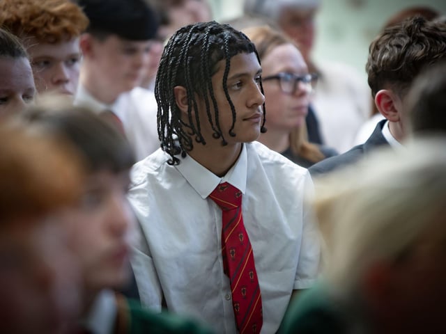 Students and parents attending the Year 12 Leavers Mass at St. Joseph's Boys School on Wednesday. : .