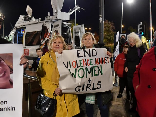 Women who attended the Rally for Womens Safety held in the Guildhall Square on Friday evening. Photo: George Sweeney