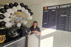 Marie inside 'Marie's Chippy'.
