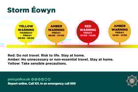 Message from the Derry Police states do not travel during Storm Éoywn.
