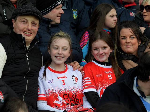 Fans at Derry’s game against Dublin, in Celtic Park, on Saturday. Photo: George Sweeney