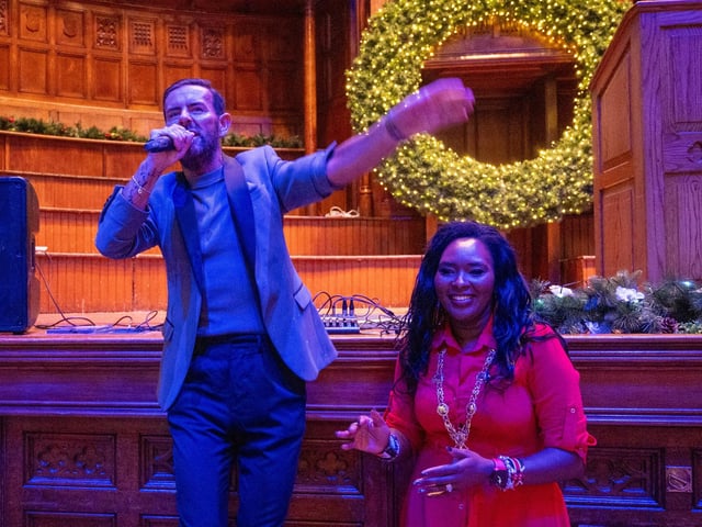The Mayor Councillor Lilian Seenoi-Barr hosted a Christmas Community event at the Guildhall for people from across the Derry City and Strabane District Council area on Sunday. Picture Martin McKeown. 01.12.24 : Mayor's Community Christmas Party