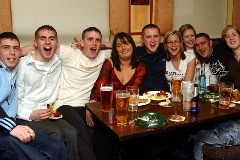 Ciara Collins (middle) with all her friends who celebrated her Birthday at the Abercorn bar. Included are, Dominick, Sean Paul, Gary, Brenda, Gail, Una, alan and Pearse. 