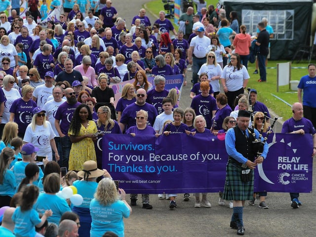 Mayor Lilian Seenoi Barr took part in an inspiring Lap of Honour, with almost one hundred cancer survivors, around St Columb’s running track, prior to the Legenderry Relay for Life event on Saturday  Photo: George Sweeney.