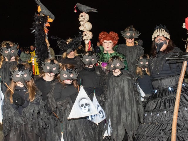The Mayor Councillor Patricia Logue who with members of her family met with some of the Halloween Carnival Parade participants ahead of the event which the First Citizen led along the banks of the River Foyle. Picture Martin McKeown. 31.10.23