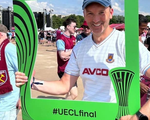 Derry man and avid West Ham fan Martin Clifford pictured before the UEFA Europa Conference League Final in Prague.