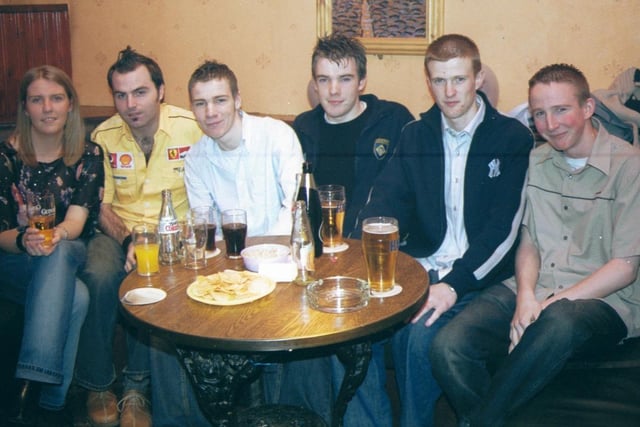 Mary McDonagh, John Dolan, Gary McDonagh, Eddie McDonagh, Cathal Hegarty and Mark Taylor pictured at the anniversary party in the Crescent Bar. 160103S1:2003 Party Pics