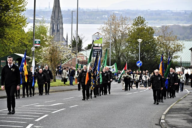 Sinn Fein’s commemoration of the 109th anniversary of the Easter Rising makes its way towards the City Cemetery on Sunday afternoon. Photo: George Sweeney. Photo: George Sweeney