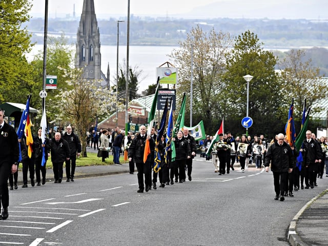 Sinn Fein’s commemoration of the 109th anniversary of the Easter Rising makes its way towards the City Cemetery on Sunday afternoon. Photo: George Sweeney. Photo: George Sweeney