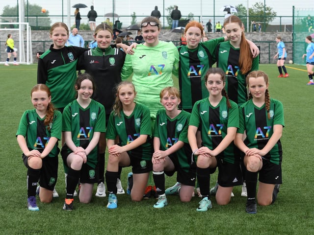 The Ballyraine FC Girls Under-13's team at the Shared Village Centre.