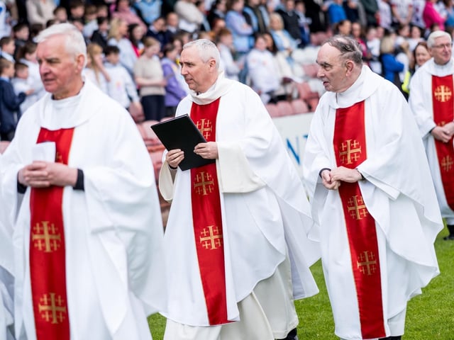 Participants at the Derry Diocese Fan The Flame annual Mass 2025 in Celtic Park.