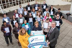 NWRC students who received an SSE Renewables scholarship  pictured with Michelle Donnelly, Community Investment Manager, SSE Renewables, Dr. Danny Laverty, NWRC’s Head of Creative Industries and Dr. Catherine O’Mullan, NWRC’s Director of Curriculum and Academic Standards. 