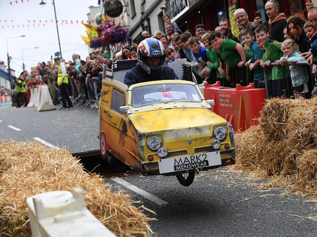 Competitor takes part in the Soap Box Derby run, held in Carndonagh, on Saturday afternoon. Photo: George Sweeney