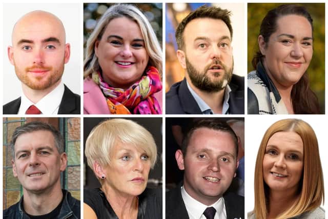 Candidates for Foyle in the forthcoming Westminster election in alphabetical order. Top row l-r: John Boyle (Aontú), Sandra Duffy (Sinn Féin), Colum Eastwood (SDLP), Rachael Ferguson (Alliance Party). Bottom row l-r: Shaun Harkin (People Before Profit), Anne McCloskey (Independent), Gary Middleton (DUP) and Janice Montgomery (UUP).