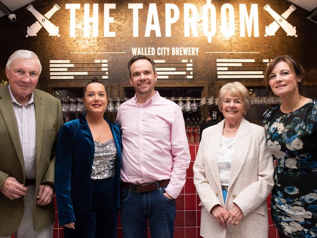 James and Louise Huey with Stan and Sylvia Huey and James’s sister Yvonne Clarke, pictured at the opening of The Taproom at the Walled City Brewery. Picture Martin McKeown. 21.10.22