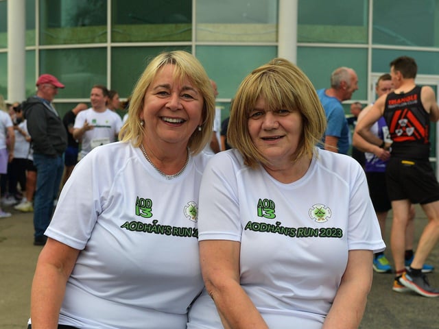 Sisters Pauline Gallagher and Joan Mills took part in the annual Aodhan’s 5k race, run, walk on Thursday evening last. Photo: George Sweeney. DER2326GS – 51