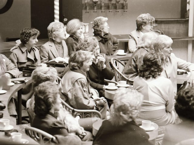 Models pictured wearing the latest fashions at Austins fashion show in Derry's Waterfoot Hotel back in the spring of 1985. Picture: Derry Journal Archive.