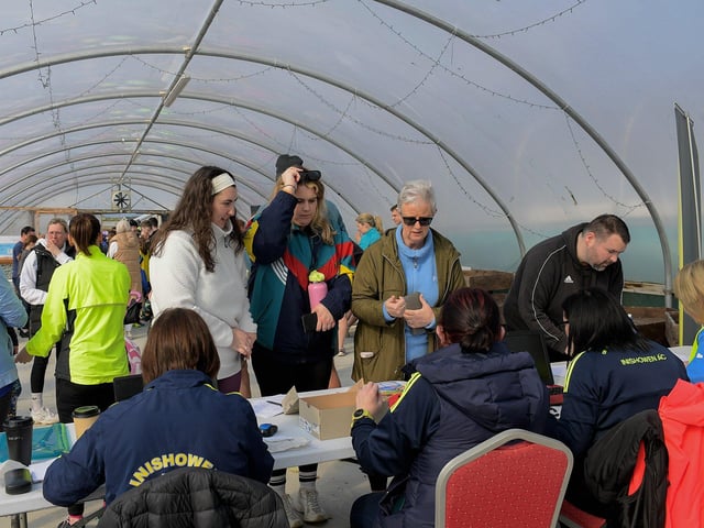 People register for the Tomás memorial 5k fun walk / run held in Moville on Sunday morning. Photo: George Sweeney
