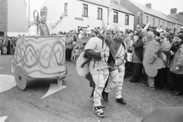 St. Patrick is led round the west end at the 1993 Buncrana St. Patrick's Day parade.