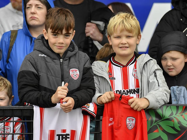 Fans attend the Derry City open training session on Monday morning in  Brandywell Stadium. The event was organised at part of the Gasyard Feile.  Photo: George Sweeney / Derry Journal