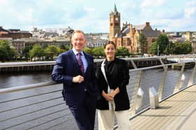 Secretary of State Chris Bryant accompanied by Parliamentary Under-Secretary of State for NI Sarah Owen on the Peace Bridge during a visit to the city on Tuesday. (Photo - Tom Heaney, nwpresspics)