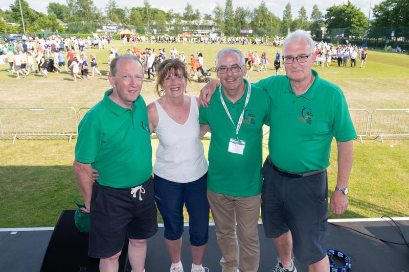Seamus Devine, Ena Barrett, Robert O'Connor and Drew Corry the four original members of the Relay for Life Committee after Robert announced his retirement as Event Chair on Sunday. Photo Clive Wasson