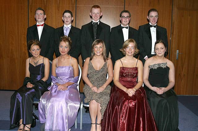 From left (seated), Claire Campbell, Danielle Conway, Emma Thompson, Claire McMinn, and Nickki McCorkell. Back row, Kerry Simpson, Nicky Cooke, Jason Rosborough, Gary Robinson and James Burke. (0402T06)