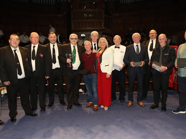 Mayor Sandra Duffy with officials and Special Award winners at the Ulster Elite Boxing Finals held in the Guildhall. (Photo - Tom Heaney, nwpresspics)